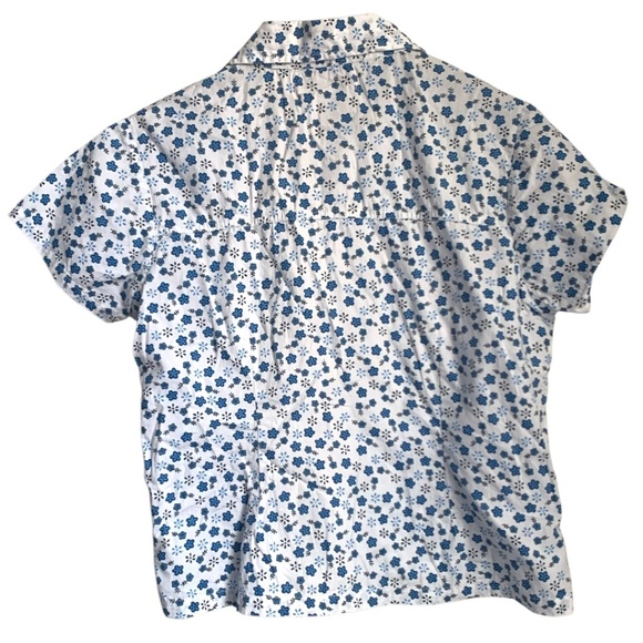 Vintage Y2K Deranged Women's Shirt Size Medium White with Blue Flowers - Picture 2 of 7